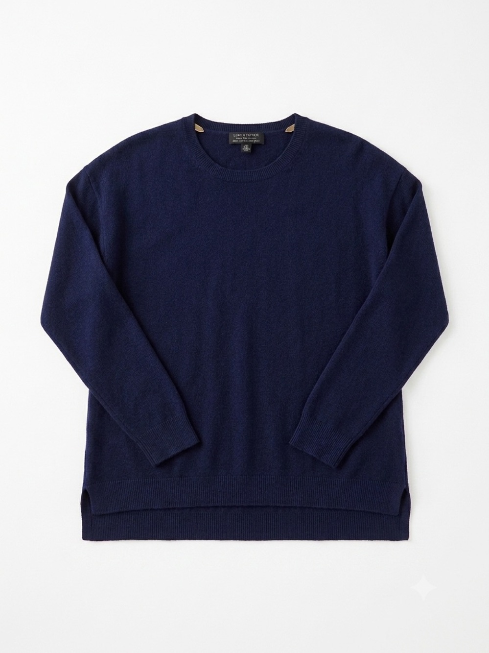 Lord & Taylor Luxury 100% Extra Fine Merino Wool Knit Sweater Navy Blue Large